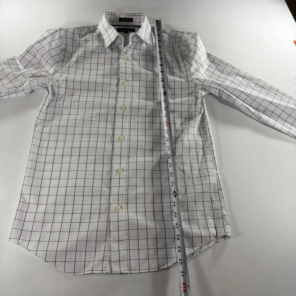 Banana Republic Men's Small Slim Fit Non-Iron Plaid Long Sleeve Dress Shirt